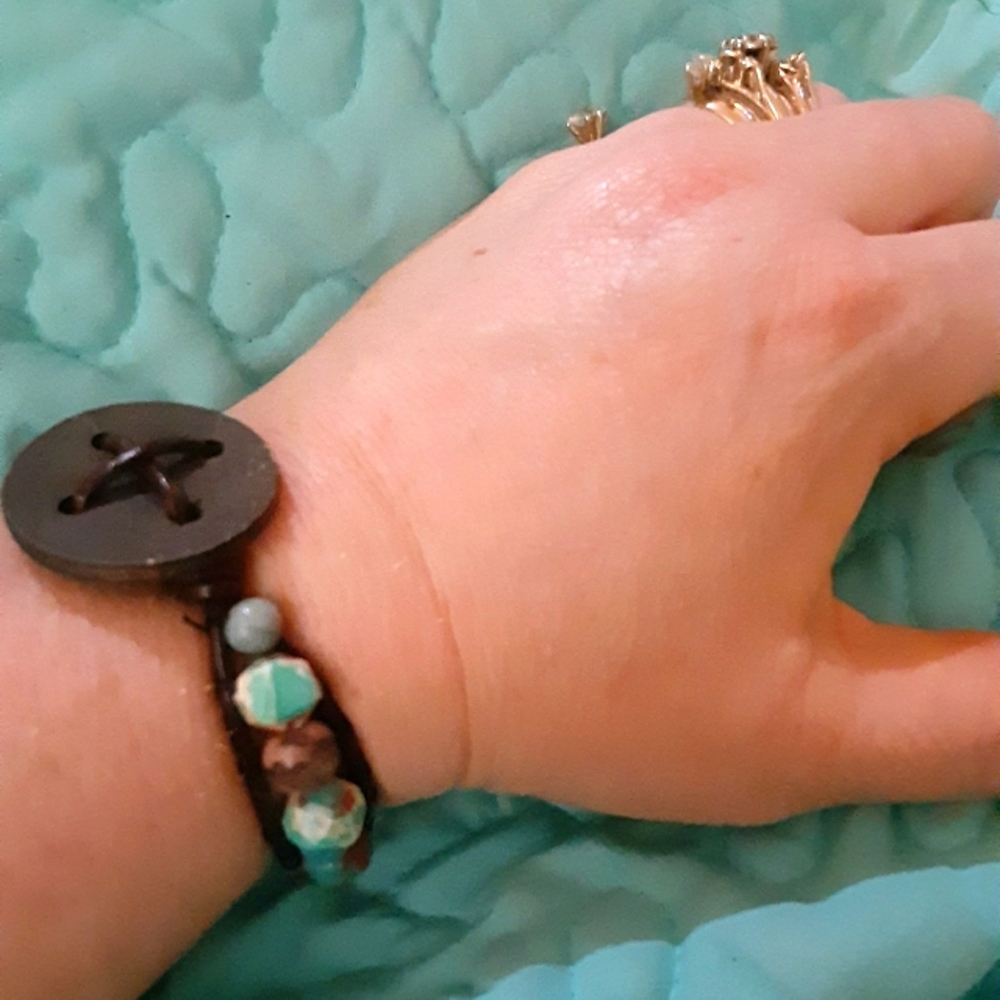 Handmade leather wrap beaded bracelet